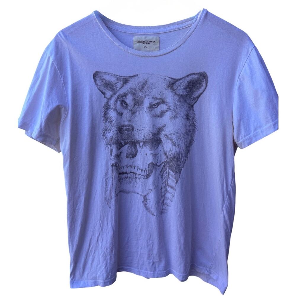 T Bar x Cotton On Wolf Skull Graphic T Shirt Mens L